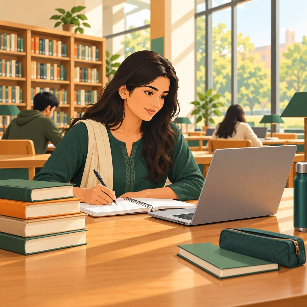 किताबें पढ़ते छात्र का मौलिक डिजिटल चित्र; किसी वास्तविक छात्र की फोटो नहीं